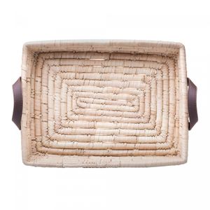 Bandeja Retangular Decorativa de Fibra Natural e Alça em Couro Braid - Lyor