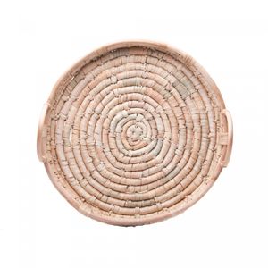 Conjunto 2 Bandejas Redondas Decorativas de Fibra Natural e Alça em Rattan Braid - Lyor