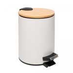Lixeira-Redonda-de-Metal-com-Pedal-e-Tampa-em-Bambu-Branca-5L-Lyor