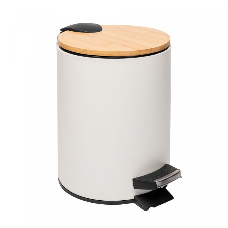 Lixeira-Redonda-de-Metal-com-Pedal-e-Tampa-em-Bambu-Branca-5L-Lyor