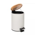 Lixeira-Redonda-de-Metal-com-Pedal-e-Tampa-em-Bambu-Branca-5L-Lyor