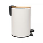 Lixeira-Redonda-de-Metal-com-Pedal-e-Tampa-em-Bambu-Branca-5L-Lyor