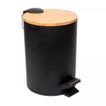 Lixeira-Redonda-de-Metal-com-Pedal-e-Tampa-em-Bambu-Preta-3L-Lyor