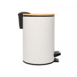 Lixeira-Redonda-de-Metal-com-Pedal-e-Tampa-em-Bambu-Branca-3L-Lyor