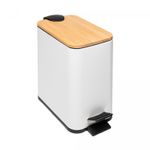 Lixeira-Quadrada-de-Metal-com-Pedal-e-Tampa-em-Bambu-Branca-5L-Lyor