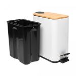 Lixeira-Quadrada-de-Metal-com-Pedal-e-Tampa-em-Bambu-Branca-5L-Lyor