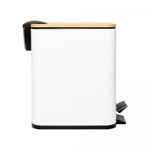 Lixeira-Quadrada-de-Metal-com-Pedal-e-Tampa-em-Bambu-Branca-5L-Lyor