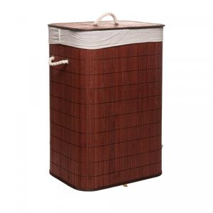 Cesto para Lavanderia de Bambu com Tampa Marrom 40cm x 30cm x 57cm - Lyor