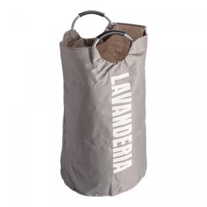 Cesto para Lavanderia de Poliéster com Alça em Alumínio Cinza 57cm x 38cm x 69,5cm - Lyor