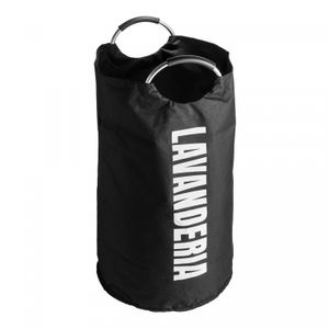 Cesto para Lavanderia de Poliéster com Alça em Alumínio Preto 37cm x 37cm x 76cmm - Lyor