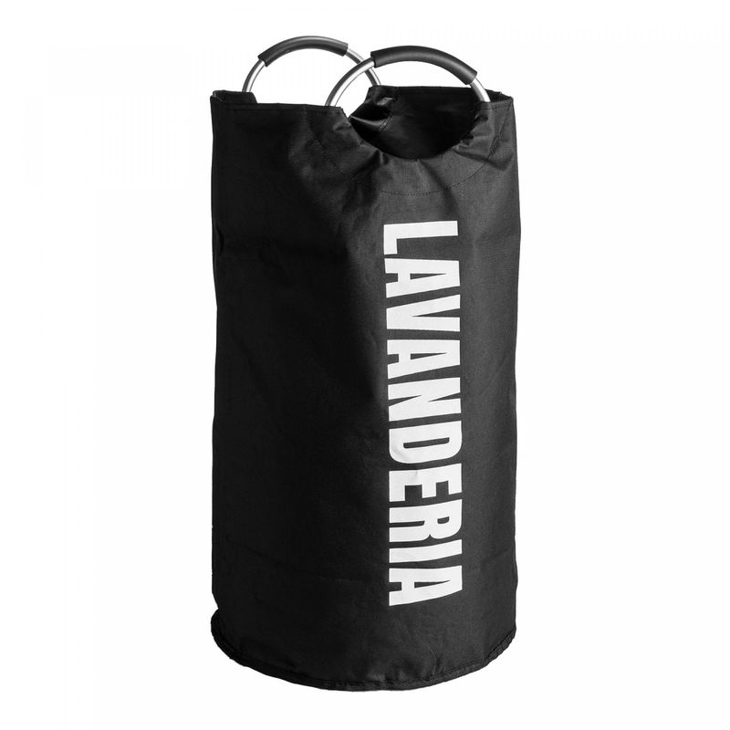 Cesto-para-Lavanderia-de-Poliester-com-Alca-em-Aluminio-Preto-37cm-x-37cm-x-76cmm-Lyor