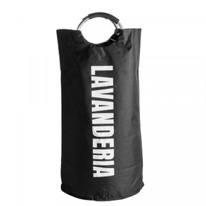 Cesto para Lavanderia de Poliéster com Alça em Alumínio Preto 37cm x 37cm x 76cmm - Lyor