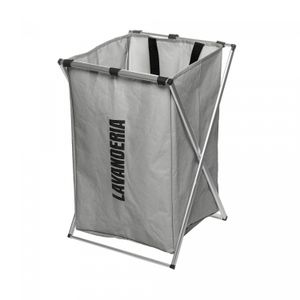 Cesto para Lavanderia de Poliéster Dobrável Cinza 37cm x 38cm x 57cm - Lyor