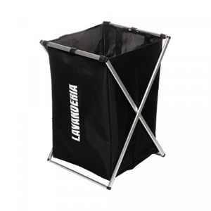 Cesto para Lavanderia de Poliéster Dobrável Preto 37,5cm x 39cm x 56,5cm - Lyor