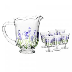 Conjunto Jarra com 6 Taças de Cristal Lavanda Hand Painting 1,3L/240ml - Lyor