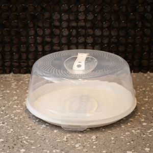Prato para Bolo de Plástico com Tampa e Alça Branco - Lyor