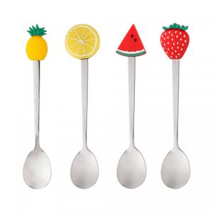 Conjunto 4 Colheres de Chá de Aço Inox Fruit Prata - Lyor