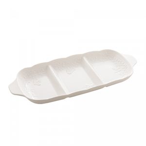 Petisqueira de Porcelana New Bone com 3 Divisórias Butterfly Flower 34cm x 14,5cm x 3,5cm - Lyor