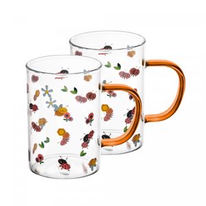Conjunto 2 Canecas de Vidro Borossilicato Resistente ao Calor com Alça Âmbar Garden Party 280ml -Lyor