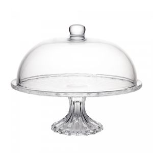 Prato para Bolo de Cristal com Pé e Tampa Diamond 31cm x 31cm x 23,5cm - Lyor