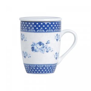 Caneca de Porcelana Super White com Tampa e Filtro Elsa Azul/Branca 340ml - Lyor