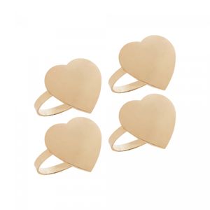 Conjunto 4 Anéis para Guardanapo de Zamac Heart Dourado 4cm x 3,5cm - Lyor