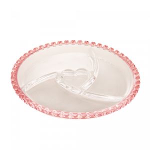 Petisqueira de Cristal Coração Borda Rosa 23,5cm x 2,5cm- Lyor