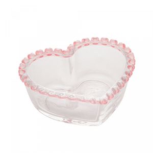 Bowl de Cristal Coração Borda Rosa 13,5cm x 12,5cm x 5cm- Lyor