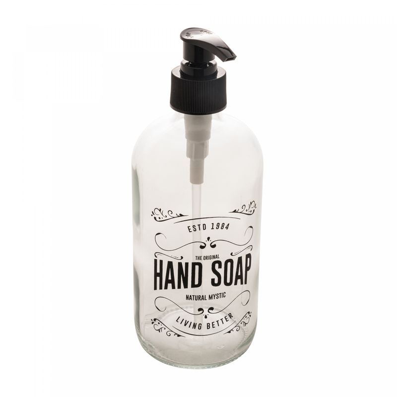 Porta-Sabonete-Liquido-de-Vidro-com-Pump-em-Plastico-Preto-490ml-Lyor
