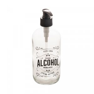Porta Álcool em Gel de Vidro com Pump em Plástico Preto 490ml - Lyor