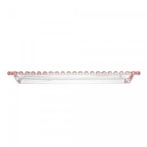 Travessa Retangular de Cristal Coração Borda Rosa 30cm x 13cm x 3cm - Lyor