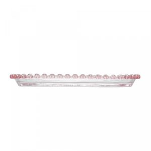 Travessa Oval de Cristal Coração Borda Rosa 25cm x 13cm x 2,5cm - Lyor
