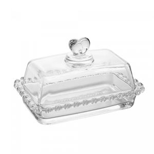 Manteigueira de Cristal com Tampa Coração 17cm x 10,5cm x 10cm - Lyor