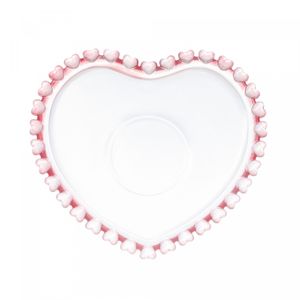 Xícara de Chá de Cristal com Pires Coração Borda Rosa 170ml - Lyor
