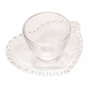 Xícara de Café de Cristal com Pires Coração 80ml - Lyor