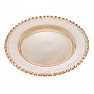 Prato Raso de Cristal Coração Âmbar Metalizado 28cm - Lyor