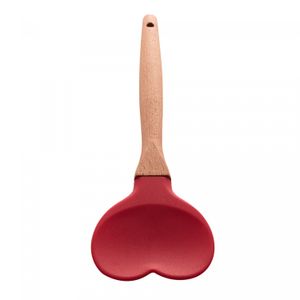 Colher de Silicone com Cabo em Bambu Heart Vermelho 27cm - Lyor