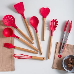Concha de Silicone com Cabo em Bambu Charmy Vermelho 31cm - Lyor