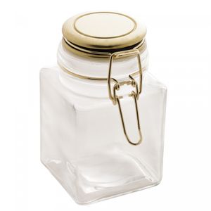 Pote Hermético de Vidro com Tampa em Metal Geométrico Dourado 7cm x 12cm - Lyor