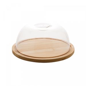 Prato para Queijo de Bambu com Tampa em Plástico 18,5cm x 18,5cm x 8cm - Lyor