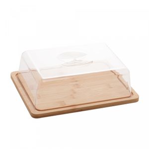 Prato para Queijo de Bambu com Tampa em Plástico 24cm x 18,5cm x 7,5cm - Lyor