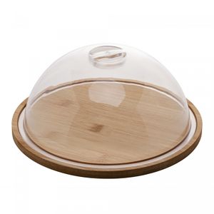 Prato para Queijo de Bambu com Tampa em Plástico 23,5cm x 23,5cm x 10cm - Lyor