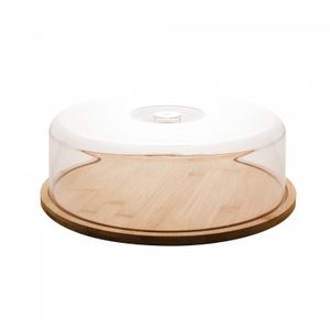 Prato para Bolo de Bambu com Tampa em Plástico 28cm x 28cm x 9,5cm - Lyor
