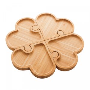 Petisqueira de Bambu com 4 Divisórias Heart Quebra-Cabeças 26cm x 26cm x 1,5cm - Lyor
