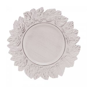 Sousplat de Plástico Platinado Garden Leaf Branco 35cm - Lyor
