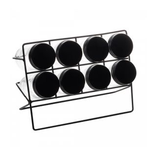 Conjunto 8 Potes de Vidro para Temperos e Suporte em Metal Preto - Lyor