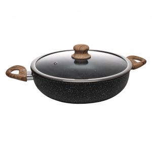 Wok de Indução com Tampa de Vidro 28cm Granilite Preta Alumínio com Revestimento Cerâmico - Wolff