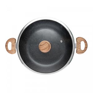 Wok de Indução com Tampa de Vidro 28cm Granilite Preta Alumínio com Revestimento Cerâmico - Wolff