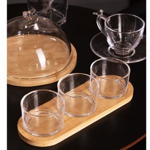 Conjunto 3 Petisqueiras com Espátula e Bandeja Bambu 25,5cm x 9cm x 5,5cm Vidro - Wolff