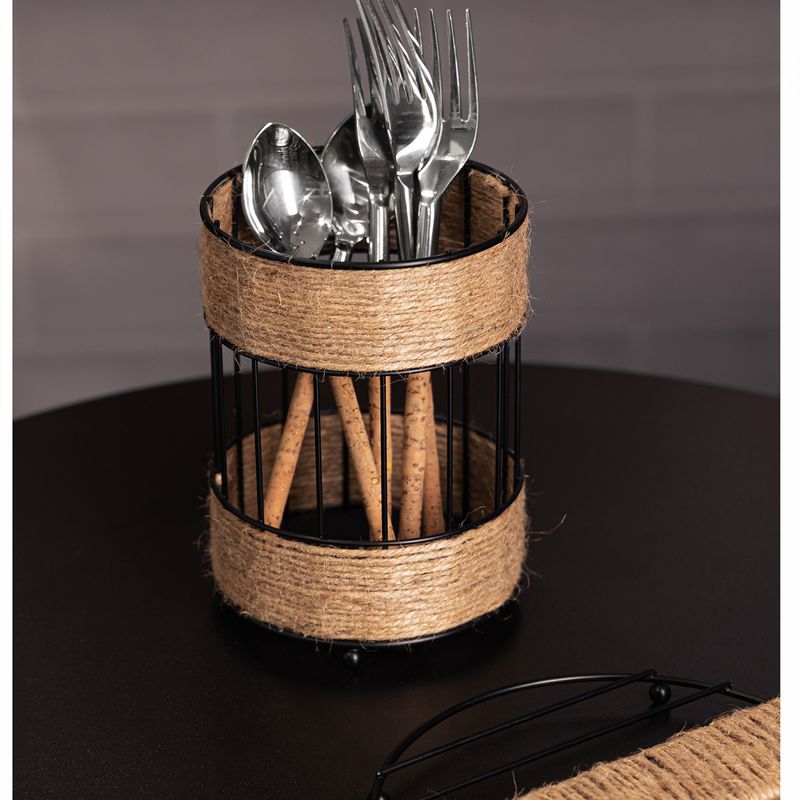 Porta-Talher-com-Detalhes-em-Barbante-12cm-x-165cm-Preto-Metal-Wolff